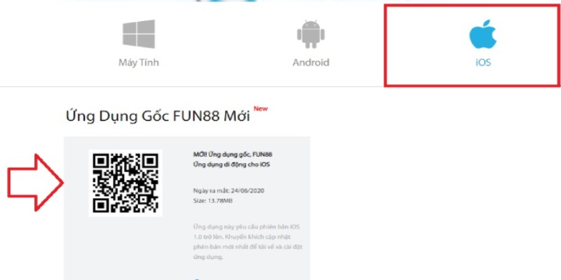 Ứng dụng Fun88 được tải với hệ IOS